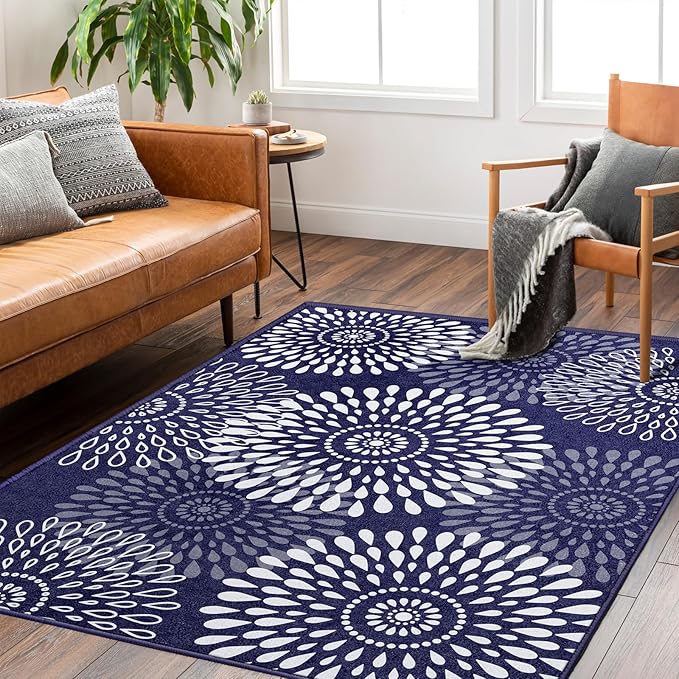 LuxStep Area Rug, 5'x7' Entryway Rug, Non-Slip Washable Hallway Runner Rug, Ultra-Thin Foldable Indoor Carpet for Kitchen Bedroom Bathroom, Blue