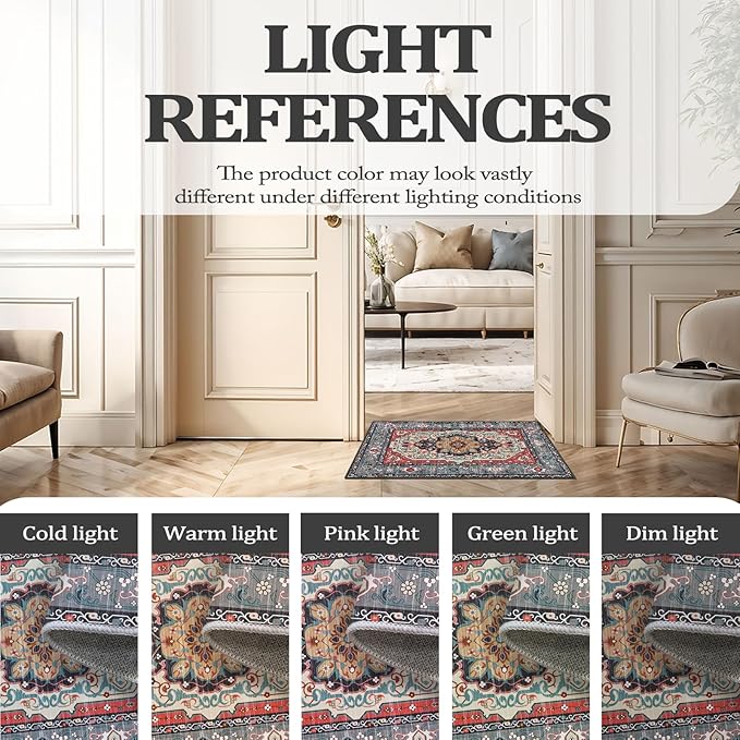 Washable Area Rugs 5'x7' Living Room, Non Slip Boho Vintage Low Pile Large Rugs for Living Room Stain Resistant for TribalBedroom, Farmhouse, Dining Room, Kids Playroom