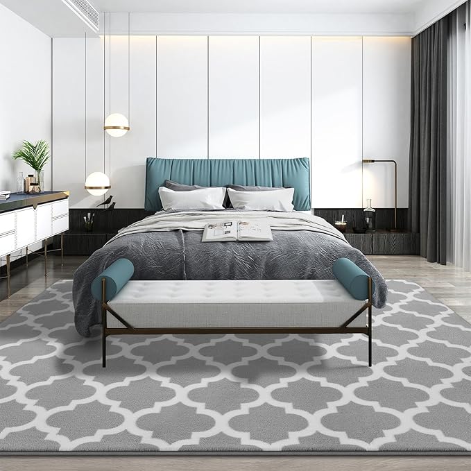 Geometric Shag Modern Area Rug for Living Room Bedroom, 3x5 Moroccan Fluffy Rug Indoor Carpet for Kids Nursery Bedside Room Decor, Memory Foam Super Soft Shaggy Rugs, Grey
