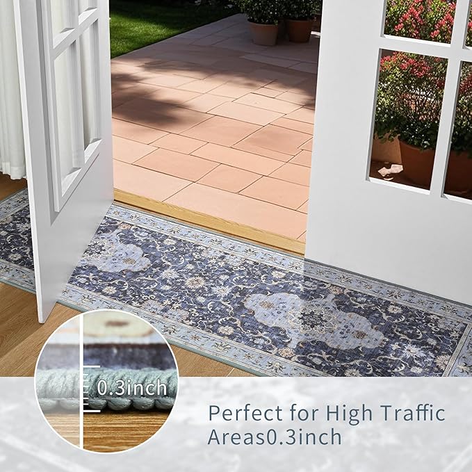 Vasofe Hallway Runner Rug 2x6,Vintage Washable Kitchen Runner Area Rugs with Rubber Backing Non Slip Print Carpet for Entryway,Laundry Room,Bathroom,Home Decor,Navy Blue