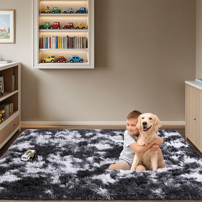 Sour Lemon 6x9 Area Rugs, Large Area Rug 6 x9, Washable Area Rugs, Bedroom Area Rug Shag Shaggy Carpet Soft Plush Furry Bedside Fluffy Rug for Living Room Kids Girls Boys Home Decor Anti Slip