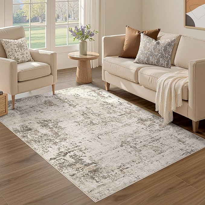3x5 Area Rug Living Room Rugs - Washable Neutral Modern Abstract Soft Thin Rug Indoor Floor No Slip Rug Carpet for Bedroom Under Dining Table Home Office Decor - Dark Brown