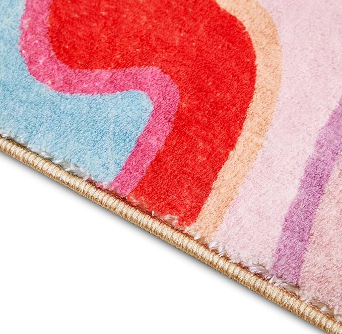 Vintage Abstract Small Area Rug 2x3 Hippie Aesthetic Groovy Striped Cute Bathroom Rug Non-Slip Colorful Orange and Blush Washable Throw Rug for Kitchen Entryway Indoor Doormat