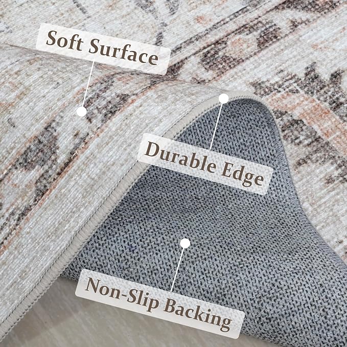 Washable Area Rugs 5x7, Non Slip Low Pile Area Rug for Living Room, Dining Room, Bedroom