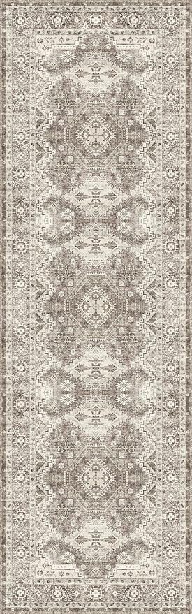 Rugland 2'6x8' Runner Rug - Stain Resistant Entryway Rug, Anti Slip Backing Hallway Runner Rug, Vintage Tribal Area Rugs (TPR07-Ivory, 2'6x8')