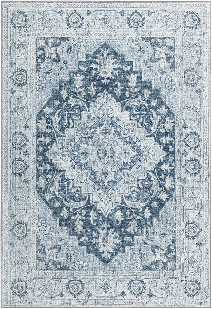 ILANGO 5x7 Area Rugs for Living Room Distressed Traditional Area Rugs Washable, Carpet Runner Floor Mat for Indoor Entryway Bedroom Laundry Room, Low Pile & Easy to Clean