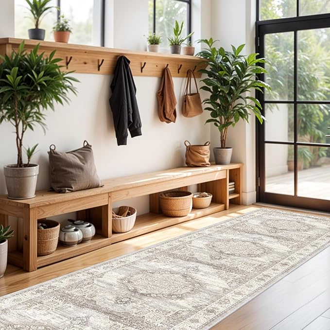 Washable Hallway Runner Rugs 3x16: Soft Ultra Thin Low Pile Carpet Machine Washable Indoor Lightweight Rug Runner Anti Slip Backing Rugs for Living Room Bedroom Kitchen 3'x16' Beige