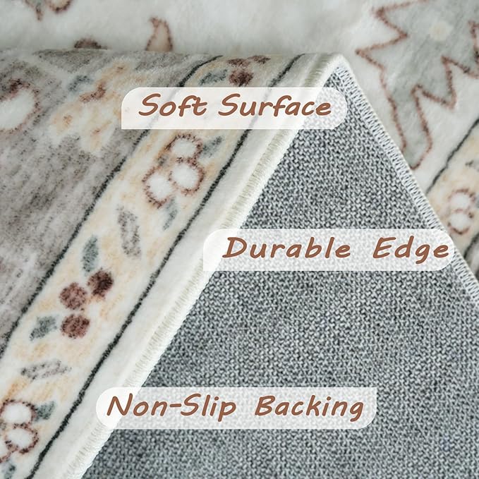 Area Rug 9x12 Living Room Soft Large Washable Rugs with Non-Slip Rubber Backing Stain Resistant Modern Indoor Vintage Carpet for Bedroom Dining Nursery Room Home Office…