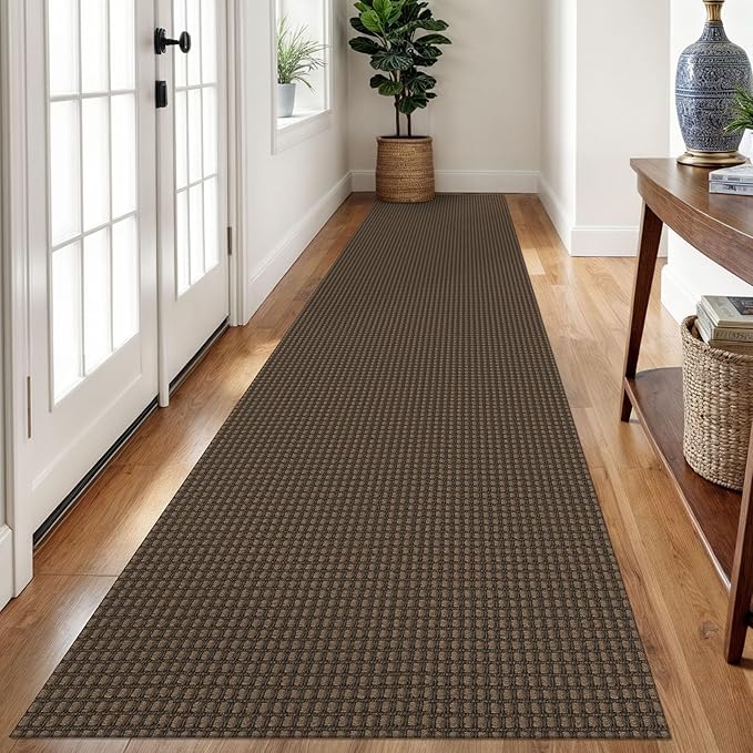 Braided Runner Rug 2.6x12 Ft Washable Runners for Hallways Non Slip Rubber Backed Kitchen Runners Cotton Extra Long Entryway Runner Indoor, Woven Carpet for Hall Entryway, Brown