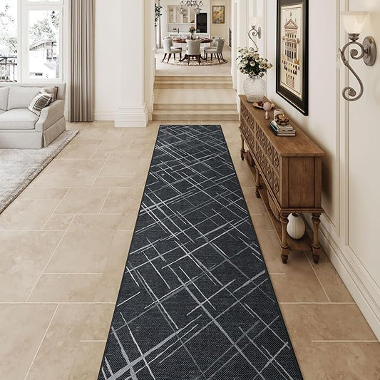 Runners for Hallways Kitchen Runner Rug Non Slip 2x10 Long Washable Runner Rugs No Pile Tear and Stain Resistance, Hand Woven Style Thin Rug for Hallways, Kitchen, Laundry, Bedroom- Black