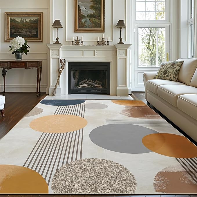 4x6 Area Rugs for Living Room Machine Washable Boho Circle Pattern Rug Non Slip Printed Abstract Geometric Rug Carpet Friendly Modern Rug for Bathroom Bedroom Dining Room Office