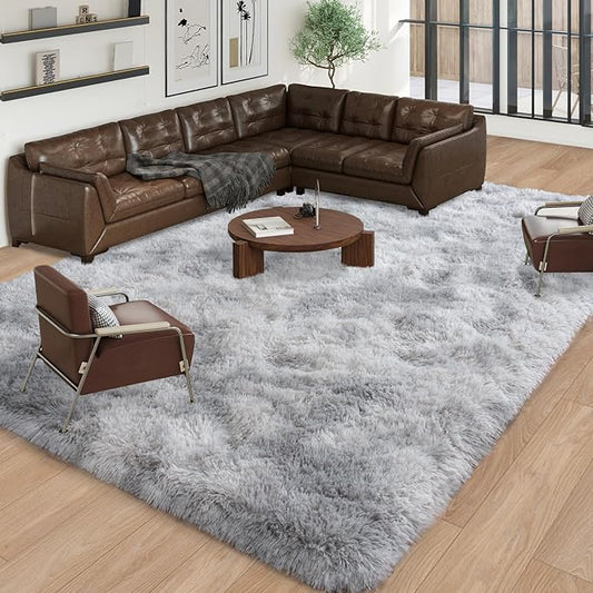 Large Rugs 8x10 Area Rugs for Living Room, Plush Fluffy Gray Carpets for Boy and Girls Room, Modern Soft Shag Rug for Bedroom, Non Slip, Indoor Carpet for Kids Dorms Home Office Decor, Grey