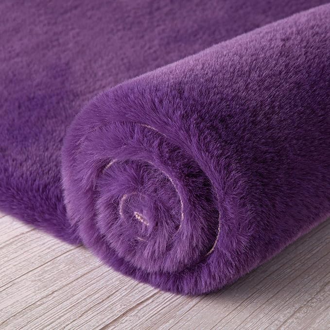 Ashler Faux Fur Rug, Ultra Soft Faux Rabbit Fur, Purple Area Rugs, 3 x 5 Feet Rectangle, Machine Washable Nursery Decor Throw Rugs for Bedroom, Kids Room, Living Room