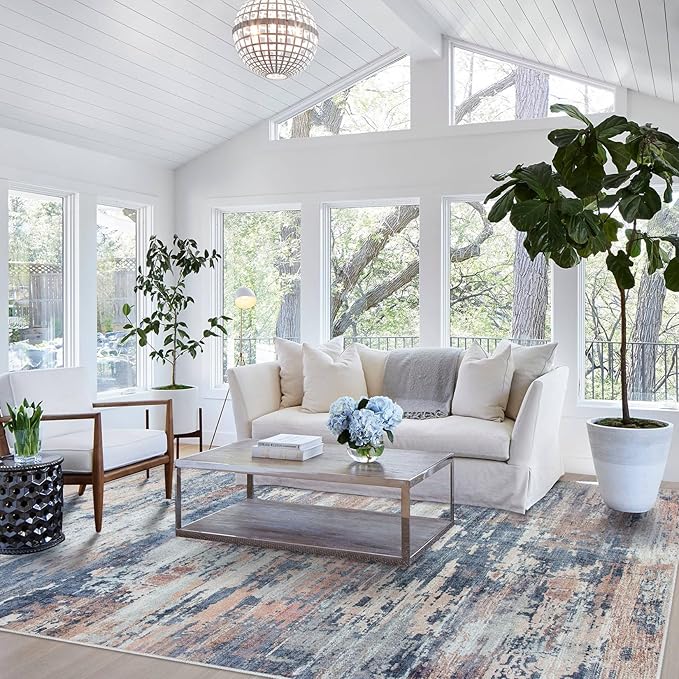 10x14 Area Rugs for Living Room: Large Machine Washable Area Rug with Non Slip Backing Non Shedding Abstract Stain Resistant Carpet for Bedroom Dining Room Nursery Home Office - Multi