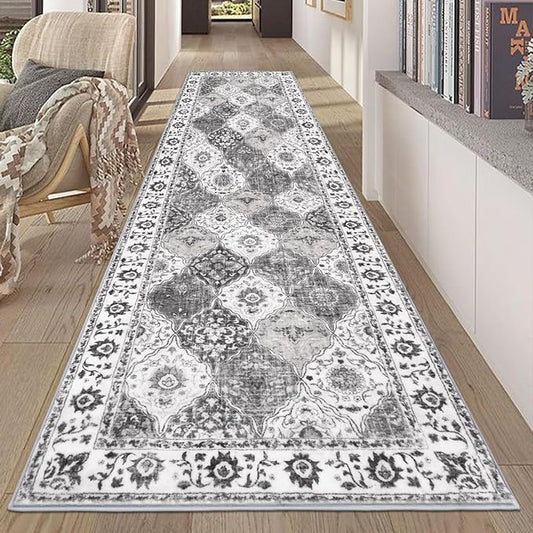 HEBE Hallway Runner Rug 2'8''x8' Washable Vintage Distressed Area Rugs Non Slip Laundry Rug Runner Boho Floor Carpet Runners for Hallways Entryway Laundry Room Kitchen Bathroom