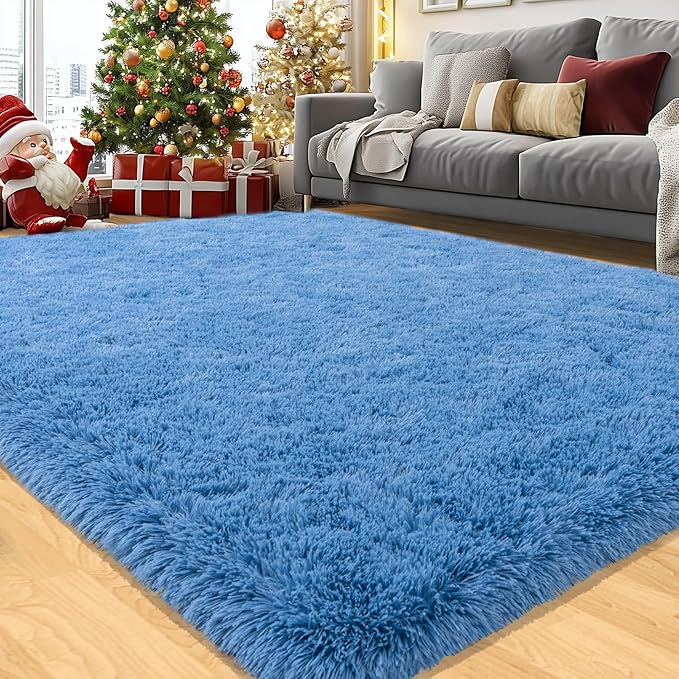 6x9 Fluffy Rugs for Bedroom Boys, Large Indoor Fuzzy Shag Area Rug for Living Room, Soft Shaggy Carpet for Kids Room, Non-Slip Thick Plush Rug for Nursery Dorms, Cobalt Blue