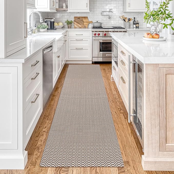 KOZYFLY Washable Runner Rug 2x8 ft Hallway Kitchen Runner Rugs with Rubber Backing Bobo Coffee and White Entryway Runner Indoor, Carpet Runners for Hallway Kitchen Entryway Bedroom