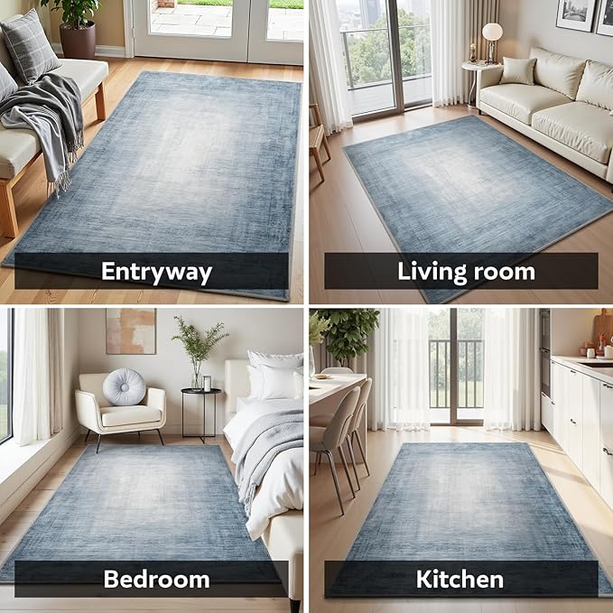 3x5 Area Rug Machine Washable Non Slip Rug Modern Abstract Rug Ultra Soft Indoor Rugs for Bedroom Living Room Entryway Kitchen Foyer Bedside, Blue