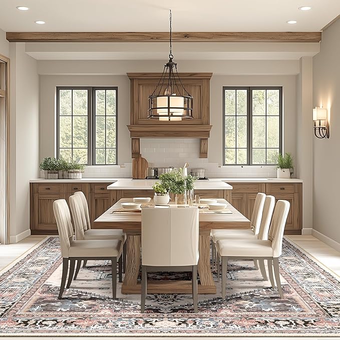 BESTSWEETIE 8x10 Area Rugs for Living Room Washable Non Slip Carpet Low Pile Soft Vintage Print Pattern Rug for Bedroom Dining Room Kitchen Entryway Indoor-Khaki/Beige/Purple/Black/Brick