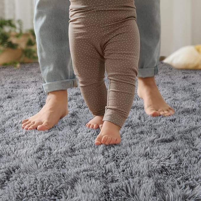 YJ.GWL Area Rugs for Living Room Bedroom, 9x12 Machine Washable Large Grey Carpet, Soft Fluffy Shaggy Thick Big Shag Indoor Floor Rug for Kids Boy and Girls Room Dorm Home Decor Aesthetic