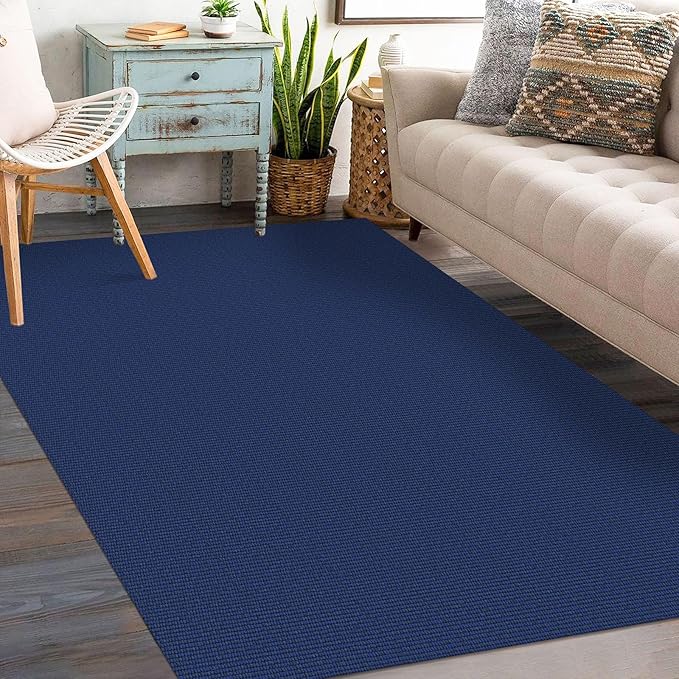 KOZYFLY Washable Entryway Rug 3x5 Ft Area Rugs Cotton Rubber Backed Throw Rugs Indoor Door Mat Kitchen Rugs Braided Floor Carpet for Front Entrance Bathroom Kitchen Living Room, Navy/Dark Navy
