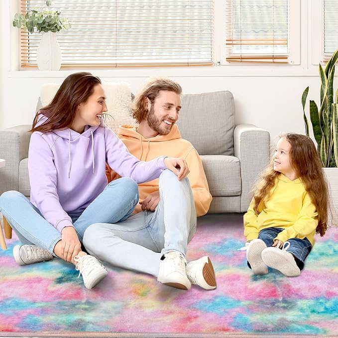 Ultra Soft Area Rug 4x6 Feet, Cosy Fuzzy Faux Fur Area Rug,Indoor Modern Plush Washable Shaggy Rugs for Bedroom Living Room Home Decor, Fluffy Carpet for Kids Room,Nursery,Dorm (Rainbow)
