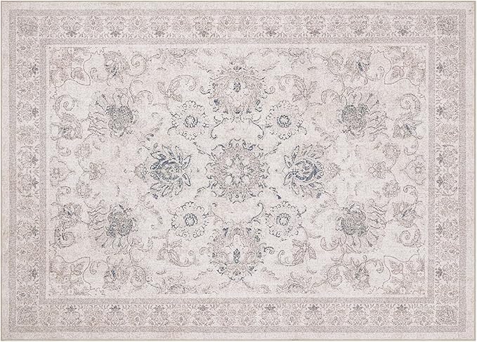 Phantoscope Vintage Collection Area Rug 5'x7' for Living Room - Washable Rug Large Boho Carpet Non-Slip for Bedroom Dining Room, Indoor Low-Pile Neutral Distressed Accent Rug, Beige/Neutral