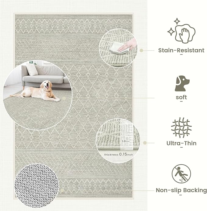 2x3 Rug Entryway Rugs: Washable Boho Small Geometric Moroccan Rug Modern Indoor Soft Non Slip Ultra Thin Front Door Mat for Kitchen Bedroom (Taupe, 2'x3')