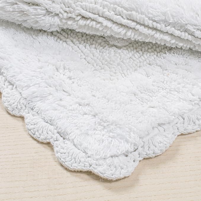 Cotton Crochet Bathmat with Antiskid 21x34 White, 100% Pure Cotton, Super Soft White, Plush & Absorbent, Hand Tufted Heavy Weight Construction, Full Reversible Step Out Rugs