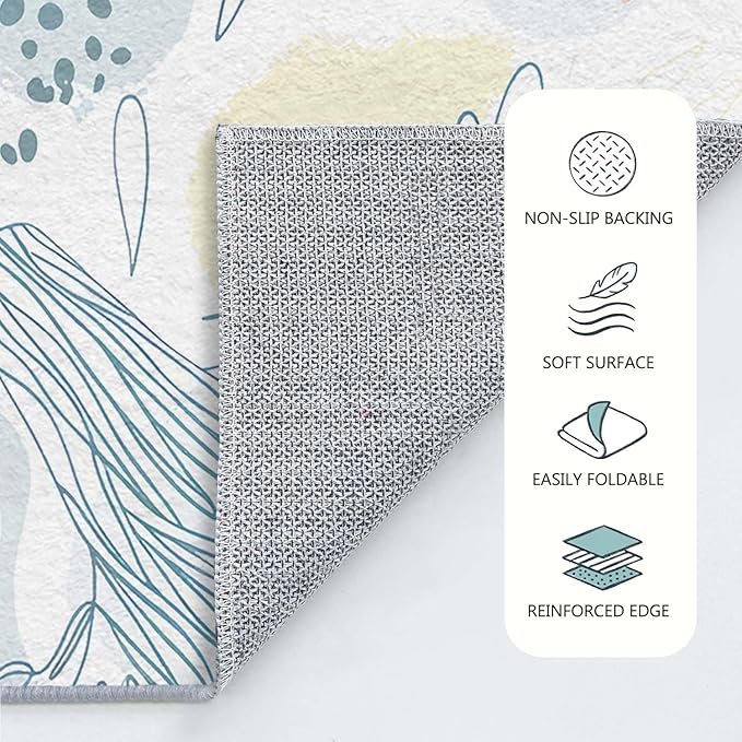 2x3 Entryway Rug Boho Minimalist Botanical Leaf Area Rug Ultra-Thin Small Carpet Bathroom Non Slip Indoor Entrance Low Pile Door Mat Kitchen Stain Resistant Washable Machine