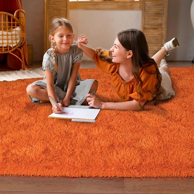 5'x7' Super Fluffy Rug for Bedroom, Modern Shag Orange Area Rugs, Soft and Cozy Plush Large Carpet for Kids, Girls Boys and Teens Decorations for Living Room Dorm Nursery Classroom, Orange