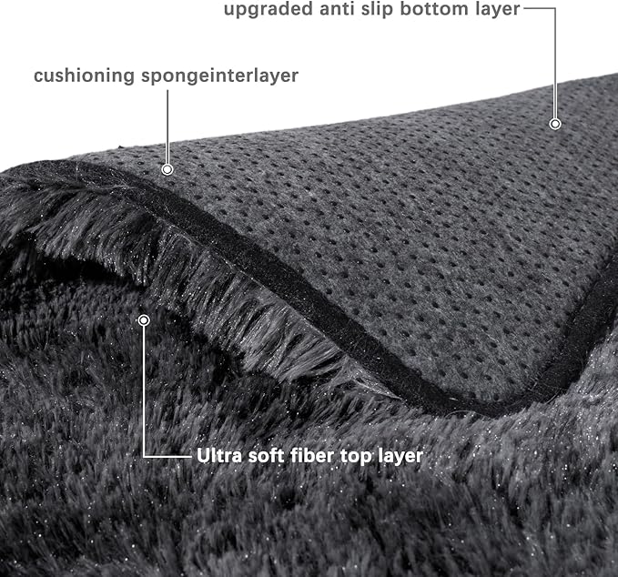 Large Area Rugs for Living Room, 9x12 Feet Tie-Dyed Black Grey Shaggy Fluffy Throw Carpets, Ultra Soft Plush Modern Indoor Fuzzy Rugs for Bedroom Kids Room Nursery Dorm Home Decor