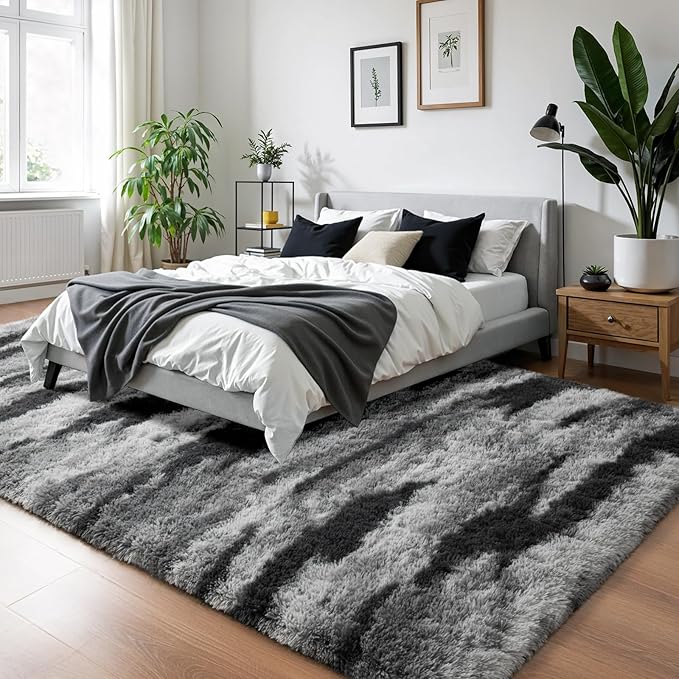 Zentavio Area Rugs for Living Room Large Rugs for Bedroom 6x9 Carpet Fluffy Fuzzy Soft Shag Aesthetic Plush High Pile Gray Throw Rug for Nursery Kids Room Dorm Waved Grey