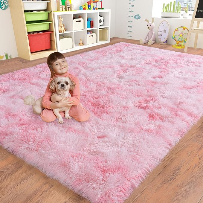 5x7 Area Rugs for Living Room, Plush Thick Carpets for Boy and Girls Room, Modern Soft Shag Rug for Bedroom, Non Slip, Large Indoor Carpet for Nursery Dorms Home Decor Aesthetic, Pink