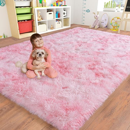 5x7 Area Rugs for Living Room, Plush Thick Carpets for Boy and Girls Room, Modern Soft Shag Rug for Bedroom, Non Slip, Large Indoor Carpet for Nursery Dorms Home Decor Aesthetic, Pink
