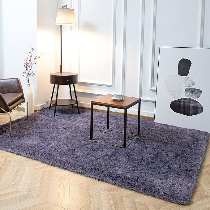 TWINNIS Super Soft Shaggy Rugs Fluffy Carpets 3x5 Feet, Indoor Modern Plush Area Rugs for Living Room Bedroom Kids Room Nursery Home Decor, Upgrade Anti-Skid Rectangular Fuzzy Rug, Grey Purple
