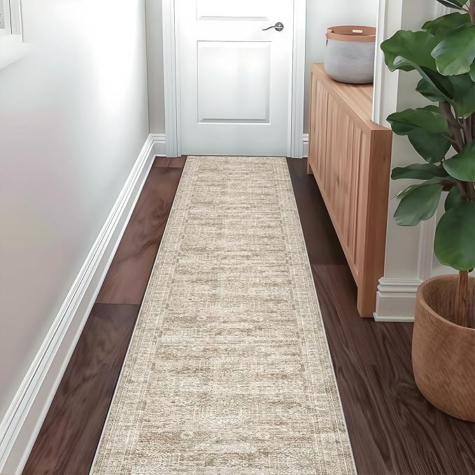 Runner Rug 2'x10' Washable Non-Slip Runner Rugs for Kitchen Bathroom Laundry Room Brown Vintage Floor Carpet Runners for Hallway Entryway
