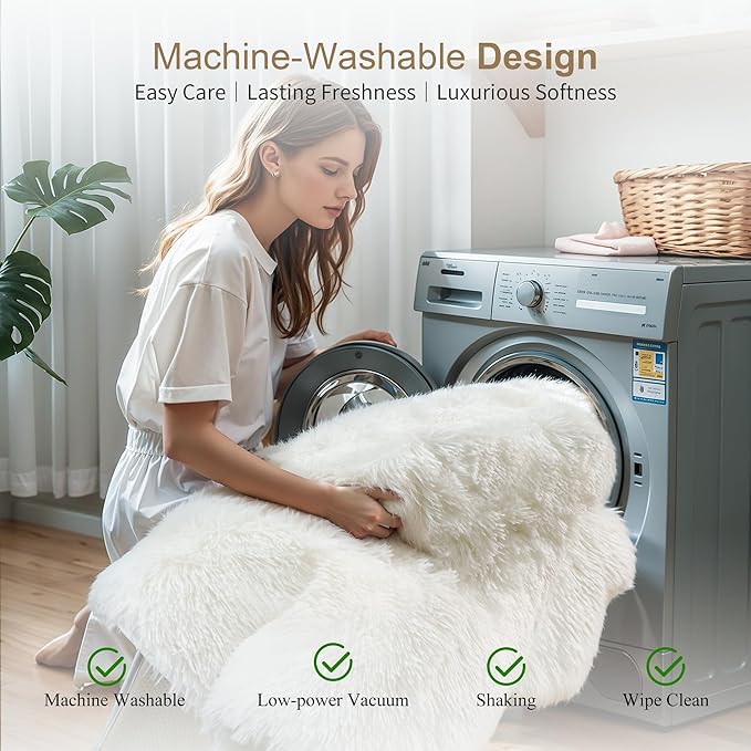 Thick Area Rug 6x9 Cream White Fluffy Shag for Bedroom Living Room, Soft Plush Washable Thickened Non-Slip Fuzzy Furry Carpet, Modern Shaggy Large Rugs for Kids Nursery Boys Girls Dorm, Ivory