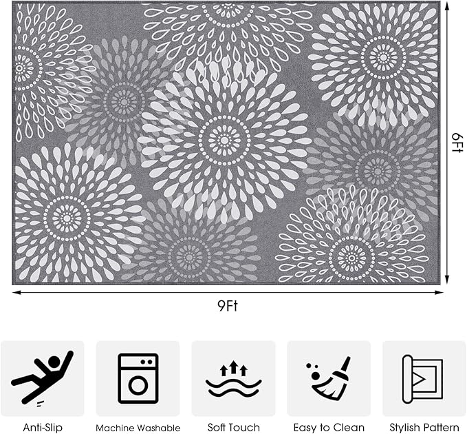 LuxStep Area Rug, 6'x9' Entryway Rug, Non-Slip Washable Hallway Runner Rug, Ultra-Thin Foldable Indoor Carpet for Kitchen Bedroom Bathroom, Grey