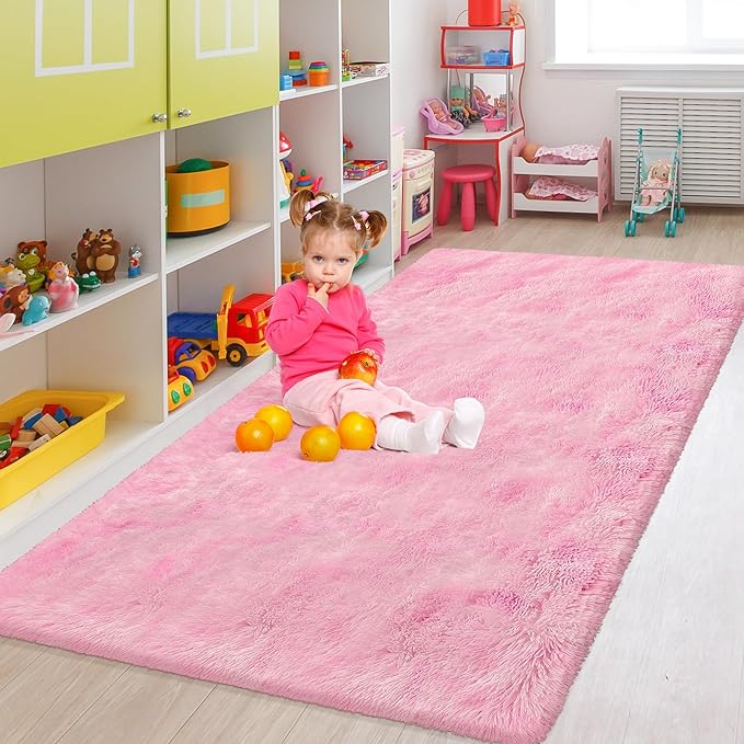 5x8 ft Fluffy Pink Rug Plush,Furry Carpet for Living Room Girls Bedroom Soft Shag Area Rug for Kids Room Fuzzy Rug for Nursery Playroom Home Decor Aesthetic