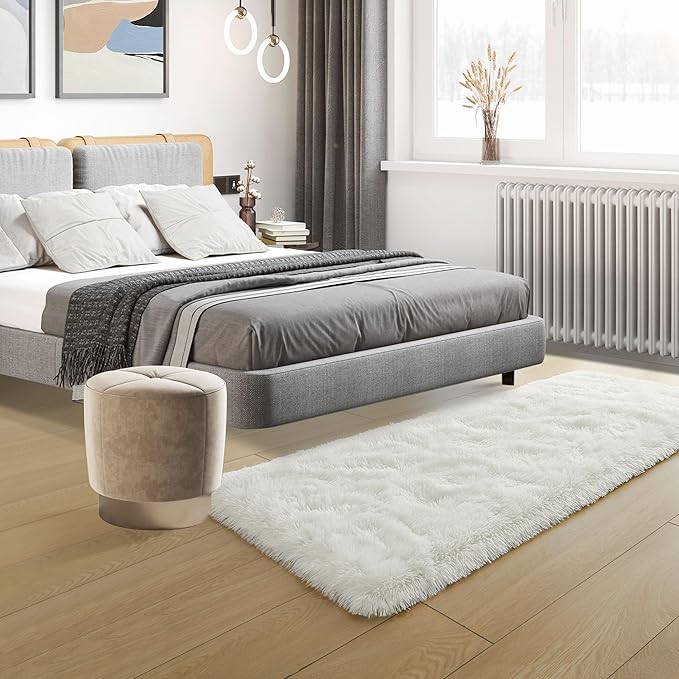 Tepook Soft Runner Rugs for Bedroom 2x6 ft with Rubber Backing, Cream Fluffy Rugs for Living Room, Shag Bedside Rug Fuzzy Plush Carpet for Room, Area Rug for Dorm Nursery Hallway Indoor Home Decor
