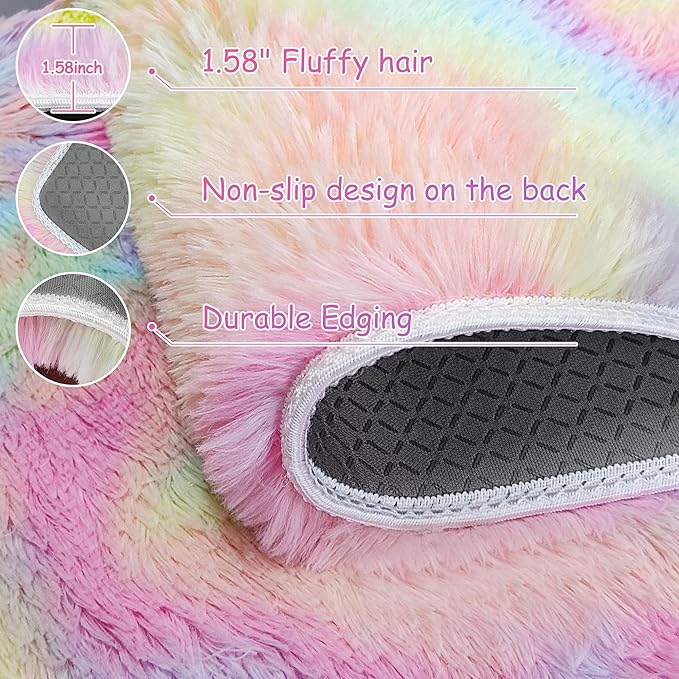 2x3 Small Area Rug Unicorn Rainbow Rugs for Girls Bedroom Soft Fluffy Shag Fuzzy Pink Carpet Princess Rug for Girls Kids Toddler Room Nursery Home Decor Throw Rugs Indoor Inside Front Mat