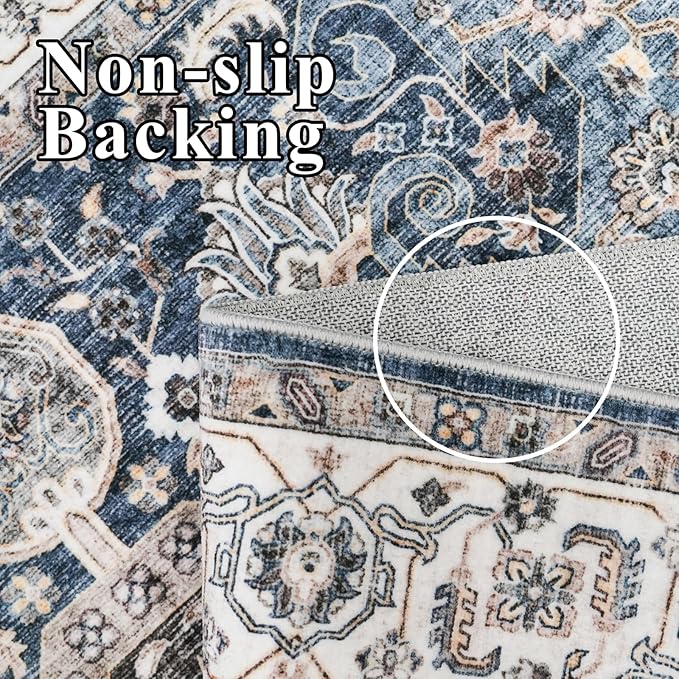 RUUGME Hallway Runner Rug 2x6 - Washable Boho Rugs for Living Room Stain Resistant Carpet Vintage Tribal Rugs for Bedroom Kitchen with Non Slip Backing Decor Floor Decoration Mat 2x6 Navy/Blue