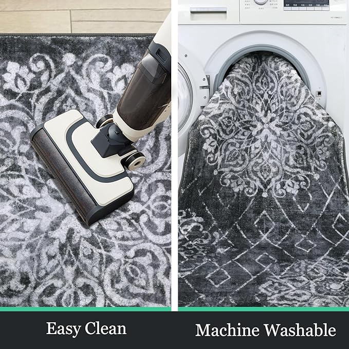 HEBE Hallway Runner Rug 2'8''x12' Washable Vintage Distressed Area Rugs Non Slip Laundry Rug Runner Boho Floor Carpet Runners for Hallways Entryway Laundry Room Kitchen Bathroom