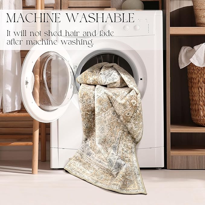 Boho Runner Rugs for Bedroom Hallways Washable Runner Rug Non Slip Throw Carpet for Entryway Bathroom Kitchen Bedside Girls Cute Long Soft Floral Light Gray Beige Home Decor 2'x6'