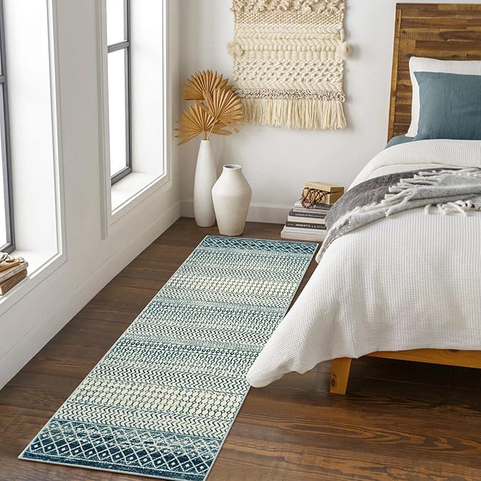Moroccan Runners for Hallways, 2x8 Non-Slip Runner Rugs with Rubber Backing,Ultra Soft Washable Distressed Vintage Boho Rug Carpet Runner Rugs for Bedroom Bathroom Kitchen Laundry Room