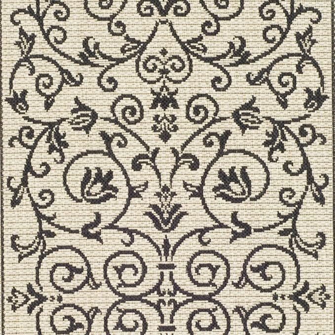 SAFAVIEH Courtyard Collection Accent Rug - 2'7" x 5', Sand & Black, Scroll Design, Non-Shedding & Easy Care, Indoor/Outdoor & Washable-Ideal for Patio, Backyard, Mudroom (CY2098-3901)