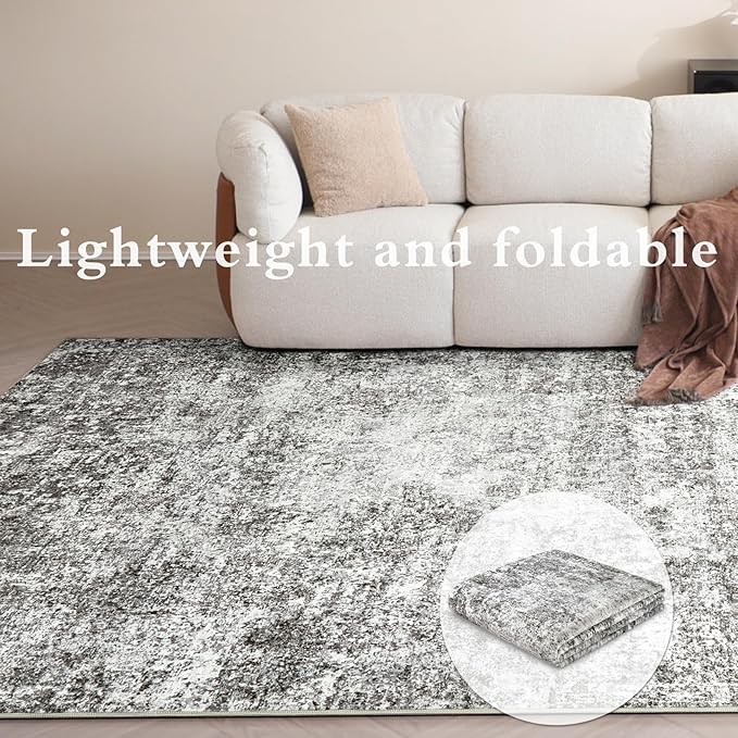 Area Rugs for Living Room: 5x8 Washable Neutral Abstract Rug for Bedroom Large Soft Modern Dining Room Rugs Indoor Floor Low Pile Carpet for Home Office Nursery - Grey