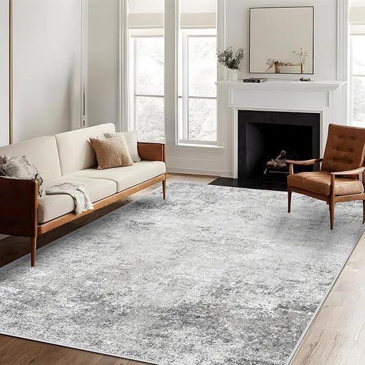 Washable 5x7 Abstract Area Rug - Large Living Room Area Rugs Modern Stain Resistant Indoor mat for Bedroom Dining Room Non Slip Rubber Backing Thin Super Soft Room Decor Floor Carpet 5X7 Grey