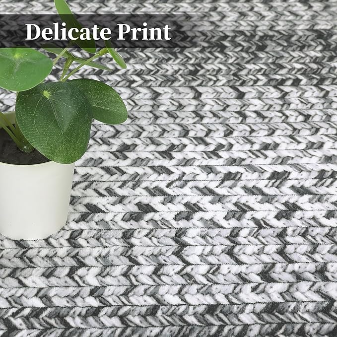 Washable Area Rugs 5x7 Rug for Living Room Non Slip Modern Rug Soft Area Rug for Bedroom Farmhouse Braided Print Throw Rugs Contemporary Stain Resistant Carpet for Dining Room 5'x7' Grey